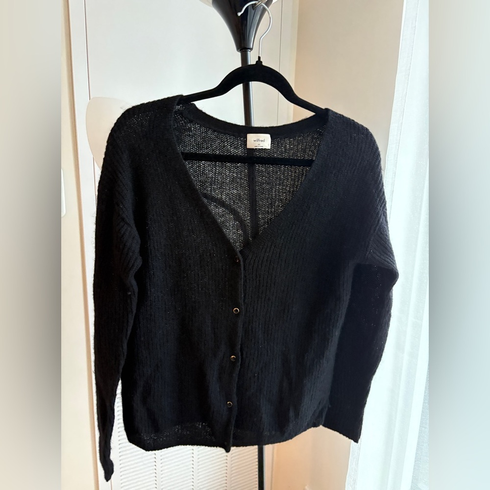 Wilfred Aritzia Mohair Alpaca Black Wool Cardigan